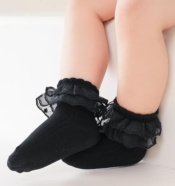 Image of CUTEABLY Newborn Baby Girls Lace Ruffle Frilly Ankle Dress Socks