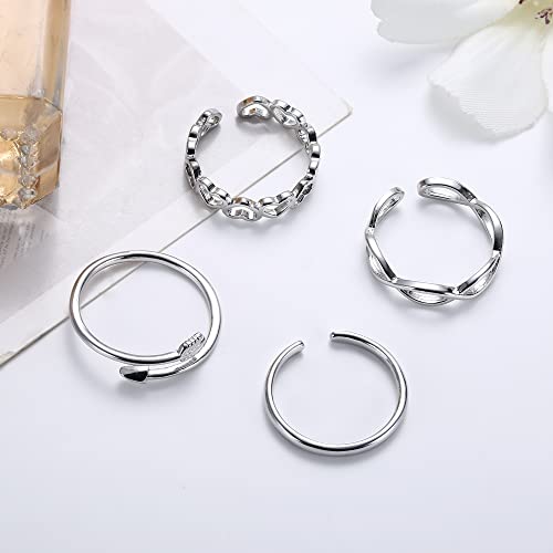 KALVICA 12 Stücke Offene Ringe Set für Damen Mädchen Frauen Fingerringe Set Knot Wellen Unendlichkeits Feder Silber Ringe Zehenring Verstellbar