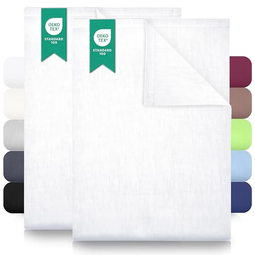 GREEN MARK Set di 2 lenzuola piane – 100% cotone, senza angoli elasticizzati, morbide e facili da lavare – Bianco, 250x150 cm