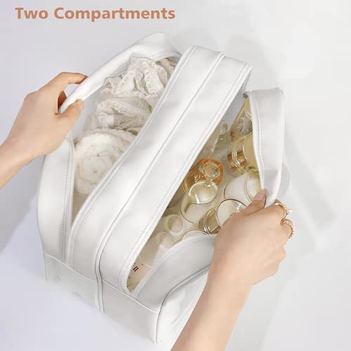Travel Toiletry Bag for Women and Men, Matte Translucent Toiletry Bag with Handy Handle, Makeup Cosmetic Organizer Bag for Travel Toiletries Accessories (White-XL)2