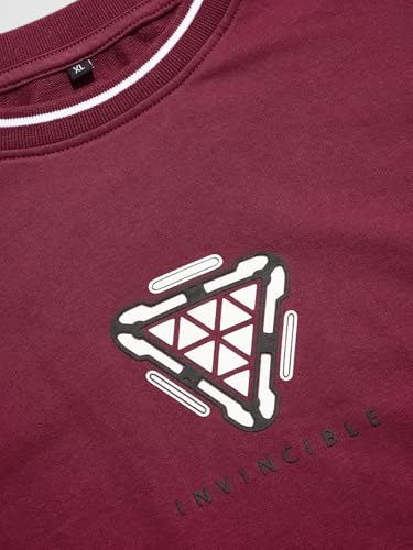 Image of The Souled Store Iron Man: Arc Reactor Men and Boys Short Sleeves Round Neck Maroon and Black Graphic Printed Cotton Oversized T-Shirts