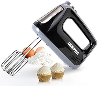 Geepas 400W Hand Mixer | Electric Whisk, Handheld Food Collection Cake Mixer for Baking | 5 Speed Turbo & Eject Button, Extra Long Stainless-Steel Beaters & Dough Hooks for Whipping Cream, Black