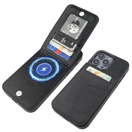 KIHUWEY for iPhone 13 Pro Max Case Wallet Compatible with MagSafe Wireless Charging, Credit Card Holder, RFID Flip Leather Magnetic Clasp Kickstand Heavy Duty Protective Cover 6.7 Inch (Black) by KIHUWEY - Used condition - US$22.49