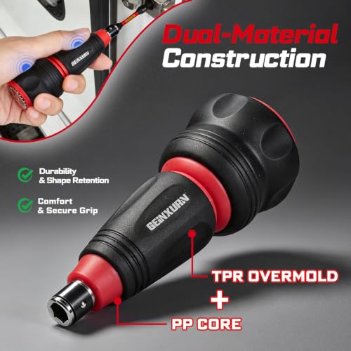 Image of Geinxurn 2-Piece 2-in-1 Detachable Ratchet Screwdriver Handles, Stubby & Mini Ratcheting Screwdriver Handles, Reversible Left /Right Lock, 1 /4 inch Hex Bit Compatible, for DIY & Outdoor Repair