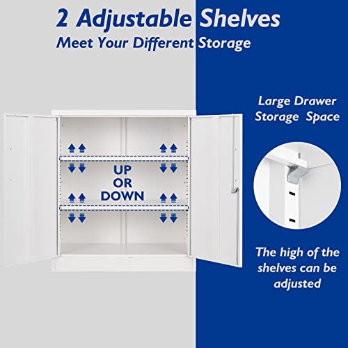 Afaif Metal Storage Cabinets With Locking Doors, Lockable Steel Storage Cabinet With 2 Adjustable Shelves, White Side Cabinets Small Metal Cabinet For Home, Office, Garage And Utility Room, Hallway #TOP3