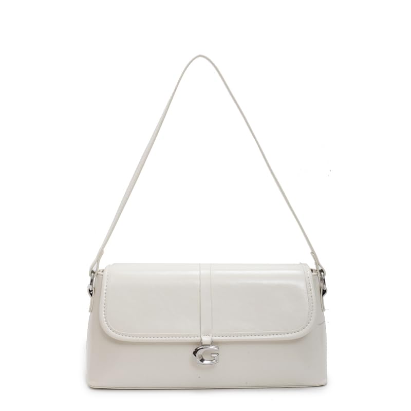 Ladies All-Match Underarm Bag PU Leather Elegant Flap Bag Simple Handbag (White)