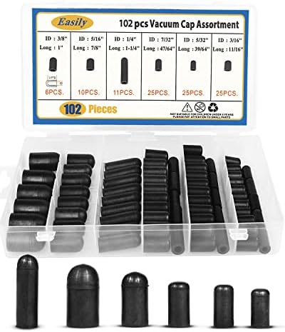 Rubber Vacuum Caps Plug Kit, 102 PCS Assorted Vacuum Plugs Hose End Caps Assortment Kit for Carburetor, Manifold, Automotive 3/16'' 5/16" 7/32" 1/4" 5/32'' 3/8''