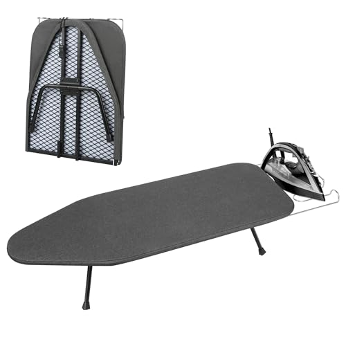 Folding Tabletop Ironing Board with Iron Rest, 31.6 x 12.5 inches, Padded Cotton Cover, Metal Mesh Panel, Mini Iron Board for Small Space and Travel,Gray