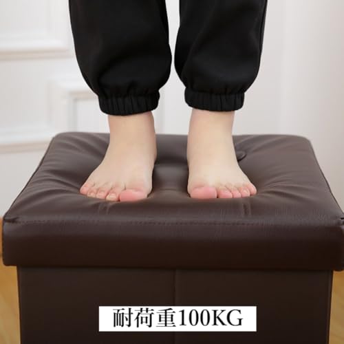 収納スツール オットマン 1個/2個セット 収納ボックス PUレザー 幅38×奥行38×高さ38cm 折り畳み可能 耐荷重100kg 踏み台 足置き 椅子 リビング 玄関 寝室 おもちゃ箱 洋服収納 化粧品収納 持ち運び便利 (ブラウン,2個) [並行輸入品] [3]