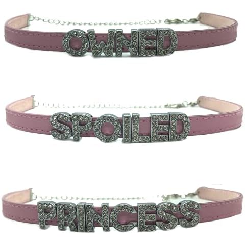 3 Pack Choker Necklaces Pink Faux Leather Owned Spoiled Princess Cover