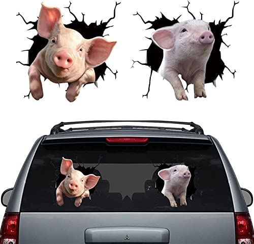 Autocollant Animal 3D de Voiture, Sticker Fenêtre Fissurée Porc Réaliste Drôle, Décoration de la Maison de Camion de Voiture 2Pcs Cover