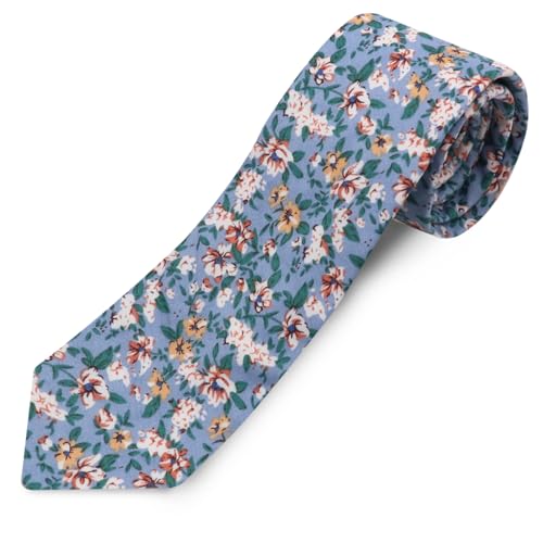 Image of Cotton Floral Ties for Men 2.76 inch Men's Skinny Tie Linen Flower Printed Neck Tie for Wedding Dating Party