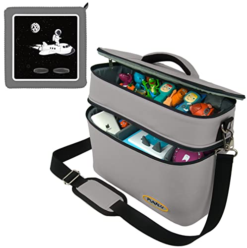 PUNALU große Tasche für Toniebox inkl. Schutzfolie passend für Toniebox, Platz für 68 Tonies, Set Toniebox Tasche + Toniebox Aufkleber (Astronaut 1 grau)