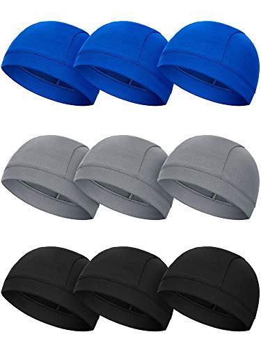 SATINIOR 9 Pieces Helmet Liner Skull Caps Sweat Wicking Cycling Hat Cooling Beanie Hat(Grey, Dark Blue, Black)