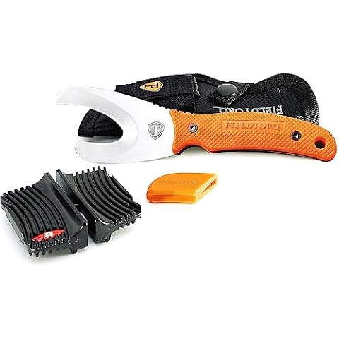 FIELDTORQ SUPER TOOL Field Dressing Kit - Skinning Knife, Gut Hook, Bone Cutter, for Deer Bear Elk Hogs - Fixed Blade Game Processing Kit - Hunting Knife with Sheath & Sharpener - FRN Handle Cover
