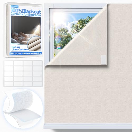 Linen Blackout Curtains for Bedroom Portable 45