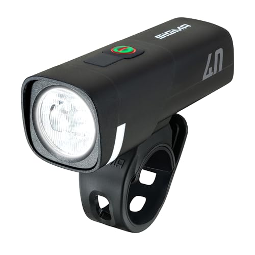 SIGMA Aura 40 | LED Fahrradlicht mit 40 LUX & USB-C | StVZO zugelassenes Vorderlicht mit 2 Leuchtmodi | Lange Akkulaufzeit