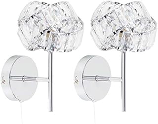 MiniSun Pair of Modern Single Chrome & Clear Acrylic Jewel Intertwined Rings Pull Switch Wall Lights - Complete with 3w LED G9 Bulbs [3000K Warm White]