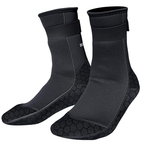 PAWHITS Neoprene Wetsuit Socks, 3mm Diving Socks with Adjustable Strap, Thermal Anti-slip Water Sock for Scuba Snorkeling Surfing Kayaking (M)