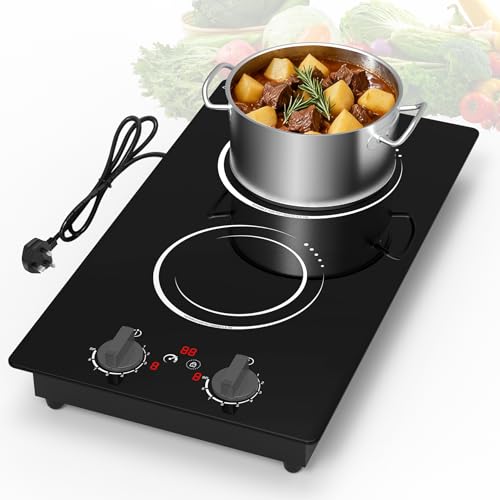 VBGK Double Induction Hob 220V 3000W 2 Ring Electric Hob with LCD Touch Screen 10 Levels Settings Child Safety Lock & Timer