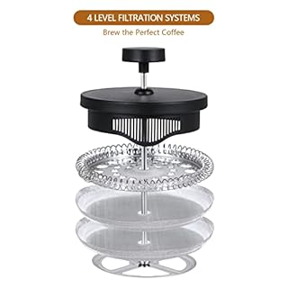 TBGENIUS 4 Cup Cafetiere Coffee Press, French Press Maker for Filter Coffee, Loose Tea and Milk Froth, 4 Level Stainless Steel Filter, Heat Resistant Borosilicate Glass, 0.6 L / 21 oz