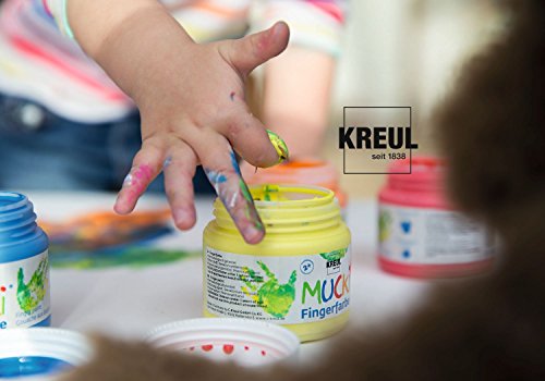 Kreul 2314 - Mucki leuchtkräftige Fingerfarbe, 4 x 150 ml in gelb, rot, blau und grün, parabenfrei, glutenfrei, laktosefrei und vegan, auswaschbar, vermalbar mit Pinsel, Schwamm und Fingern - Image 5