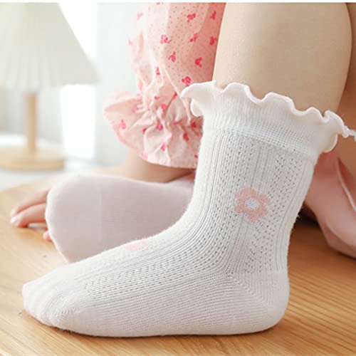 Newborn Baby Girl Socks Princess Ruffles Infant Toddler Dress Socks Pointelle Eyelet Booties Thin Mesh Socks 5 Pairs3