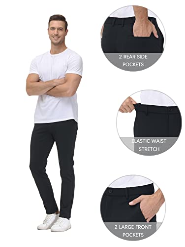 Lushenuni Men's Golf Pants Stretch Slim Fit Dress Pants Winter Lightweight Quick Dry Casual Work Pants For Men (34,Black) #TOP3