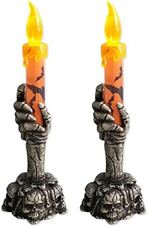 2 Pack Skeleton Hand Candle Light,Halloween Skull Candle Holder Light Halloween Decorative Candle Holder Skeleton Ghost Hand Flameless Candles Lamp for Home Decor Halloween Party Bar Haunted House