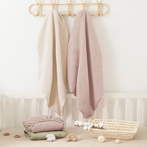 Bearmoss Muslin Mini Crib Sheets for Pack N Play Mattress - 100% Cotton - 38"x26" Soft Breathable Playard Baby Crib Sheets Neutral for Boys Girls - 2 Pack (Baby Face) by Bearmoss - Image 6