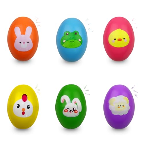 OCBTOW 6 Pack Easter Wooden Shake Eggs Percussion Musical Easter Eggs Shakers for Toddlers Kids Girls Boys Easter Basket Stuffers Fillers Gifts