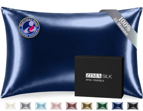 ZIMASILK 25 Momme 100% Pure Mulberry Silk Pillow Cases, Navy Blue, Standard