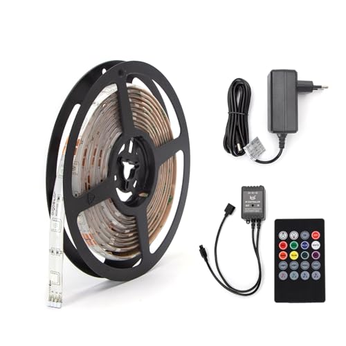 Tira LED de 3m con ritmo musical y bajo voltaje, ideal para decoración de ambientes y creación de atmósferas festivas.