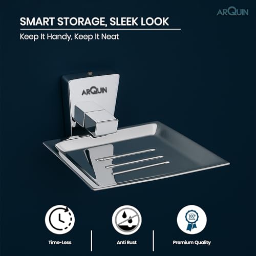 Image of ARQUIN ARQUIN Soap Dish for Bathroom | 304 Grade Stainless Steel Soap Dish Tray | Soap Holder for Bathroom Accessories Set | Soap Stand | Drainage Slots Soap Stand for Washbasin Selvi (Chrome)