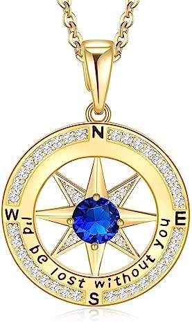 Meeshi Love Gifts Necklace for Wife Wedding Birthstone Compass Jewelry Gifts for Wife 30th Anniversary Birthday Gifts Mother's Day Valentines Day Christmas Gift for Girlfriend Women I'd be Lost Without You Gifts For Her Lady (Gold-Sept-Sapphire)