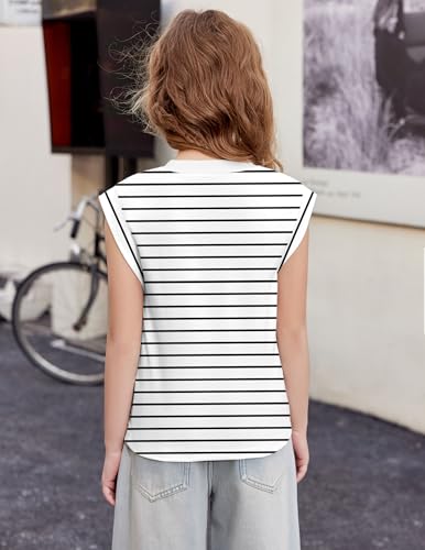 Image of Arshiner Girls T Shirts Cap Sleeves Casual Summer Tops Crewneck Tank Loose Fit Fashion Blouse Tee
