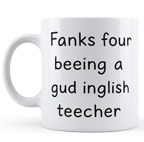 Gift Island English Teacher Mug | English Teacher Gifts | Fanks Four Beeing a gud Inglish teecher Funny Coffee Mug - Birthday Gift | Secret Santa | Gift for Colleague School 11oz Black Handle