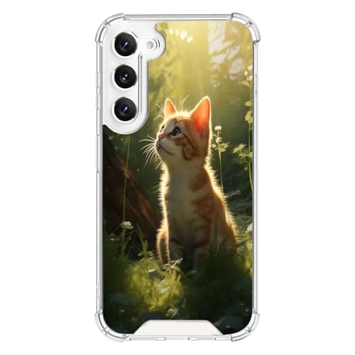 Xioolia Telefoonhoesje past op Samsung Galaxy S23 met kattenprint - aa289 Ultra valbestendig transparant met vier hoeken TPU siliconen zachte slanke schokabsorberende hoes