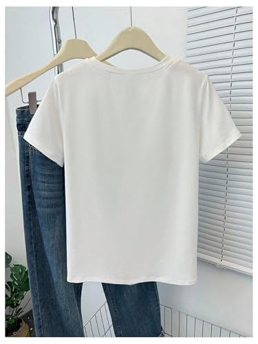 Image of RoseSeek Women's Cute Embroidered Tops Crew Neck Short Sleeve T Shirts Casual Going Out Tops
