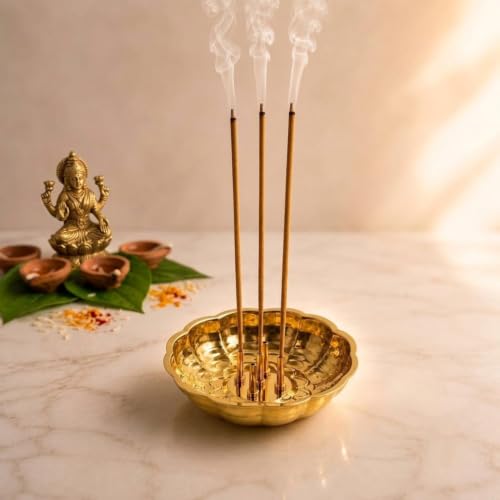 Brass Agarbatti Stand with 5 Holes and Ash Catcher
