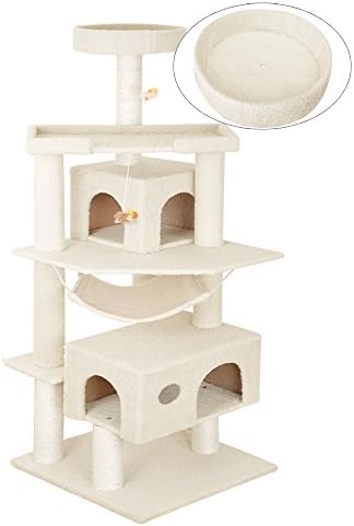 Vidagoods 72" Tall Big Fat Cat Tree Solid Condo Furniture Scratch Post Play House CARB2-Certified Wood Particle-board (Beige)