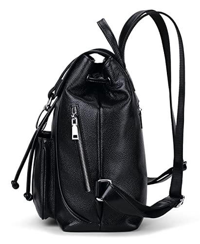 Coolcy New Vintage Women Real Genuine Leather Backpack Purse Schoolbag (Black) #TOP4