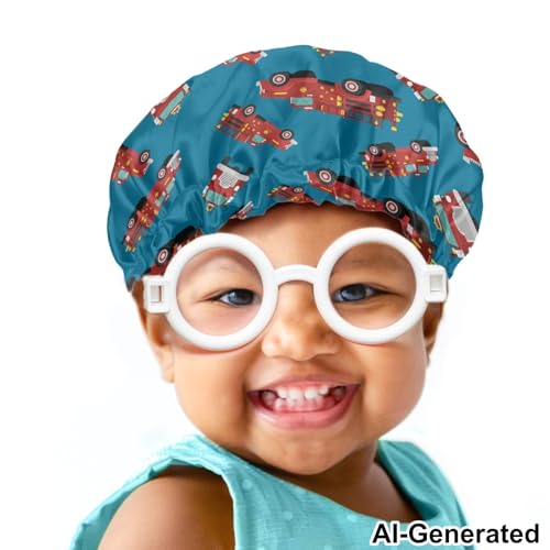 Image of Cars Print Kids Satin Sleep Cap, Elastic Adjustable Band Hat Night Sleeping Head Cover for Hair Protecte Satin Bonnet Beanie Hat for Girls Boys Toddler Baby