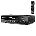 Donner Stereo Receivers, 5.1 Channel Audio Amplifier with Bluetooth 5.3, Optical/Coaxial, USB, FM, 2 Mic-in, Echo, RCA, AC-3 Input for Home, Karaoke, Theater Speakers, 60W/4R & 25W×3 RMS, MAMP4