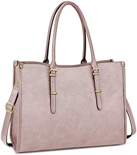 Laptop Bag for Women 15.6 Inch Waterproof Lightweight Leather Laptop Tote Bag Womens Professional Business Office Work Bag Briefcase Large Computer Bag Shoulder Handbag Light Pink