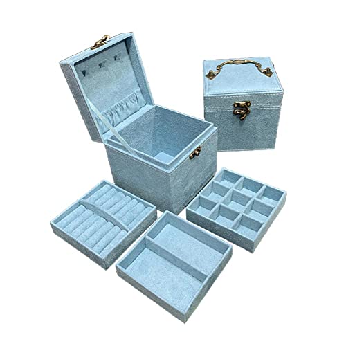 Jauhmui Joyero, organizador de joyas pequeño de tres capas, caja de almacenamiento, joyero de terciopelo, caja de joyas, maletín de viaje para mujer, para pendientes, anillos, collares, pulseras