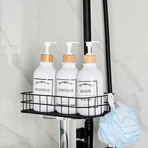 Dish Soap Dispenser For Kitchen Sink - 3 Pack Bathroom Shower Soap Dispenser Bottle Set W. Bamboo Pump And Wood Tray-6 Waterproof Labels Dish And Hand Soap Lotion Shampoo Conditioner Body Wash #TOP4