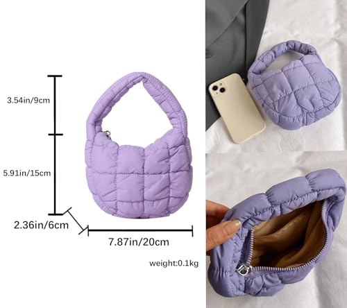 Image of Quilted MINI Handbag and Purses Women Puffer Nylon Hobo Cotton Padded Purse Work Travel Lightweight