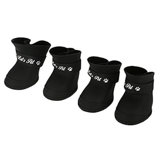 FILFEEL Filfeel Pet Rain Shoes, Silicone Dog Cute Waterproof Boots Anti-Slip Protective (M Black Color)