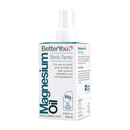 Spray d'huile pour le corps au magnésium BetterYou, source pure et naturelle de chlorure de magnésium, supplément de magnésium à vaporiser, 100 ml (600 pulvérisations)